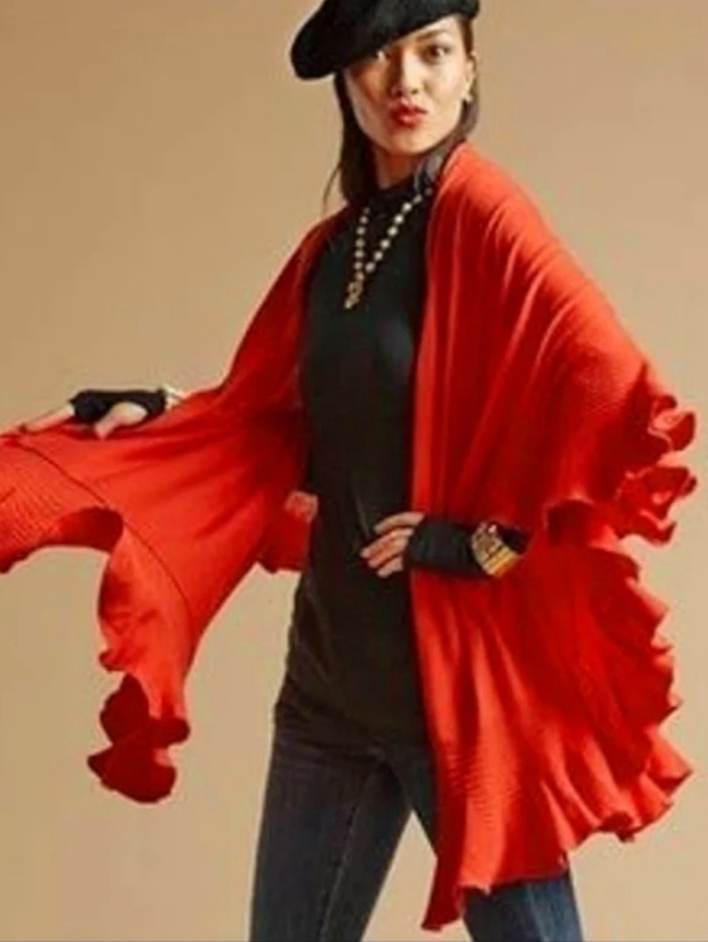 CAbi Cotton/Viscose Vibrant Red Shawl/Wraps/CoverUp 80"×30"One Size